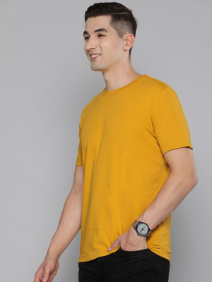 RULEDBYSUN Solid Men Round Neck Yellow T-Shirt
