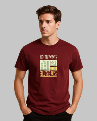 Velvawear Printed Men Round Neck Maroon T-Shirt