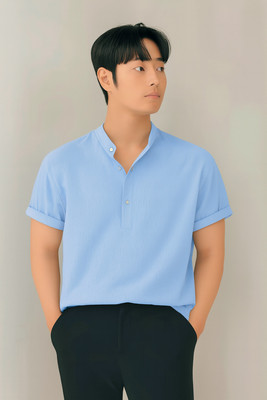 Leriya Fashion Solid Men Round Neck Light Blue T-Shirt