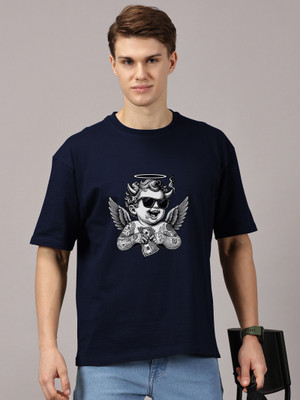 Leon Graphic Print Men Round Neck Dark Blue T-Shirt