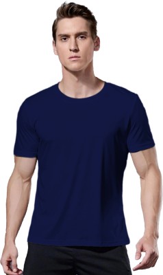 Kvesta Solid Men Round Neck Navy Blue T-Shirt