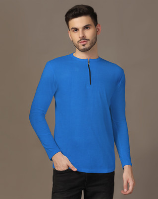 tfurnish Solid Men Henley Neck Blue T-Shirt