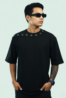A2R FASHION Solid Men Round Neck Black T-Shirt