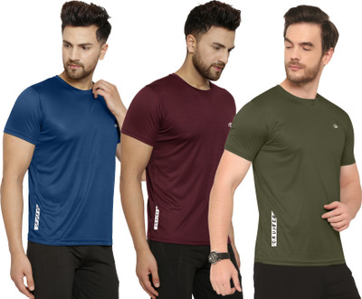 Cruister Solid Men Round Neck Dark Blue, Maroon, Dark Green T-Shirt