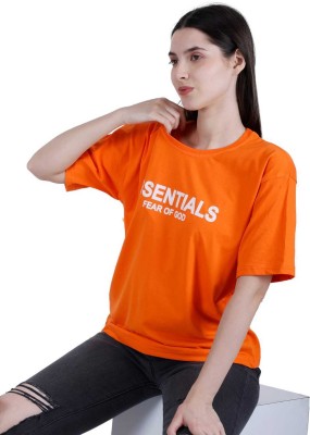 Take Love Printed Women Round Neck Orange T-Shirt