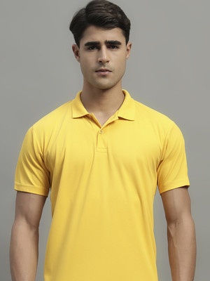 Simple Solution Self Design Men Polo Neck Yellow T-Shirt