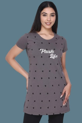 HouseOfCommon Printed Women Round Neck Grey T-Shirt