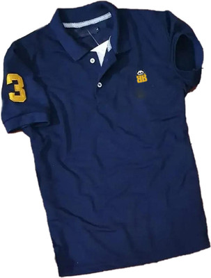 Bliss Bell Solid Men Polo Neck Dark Blue T-Shirt