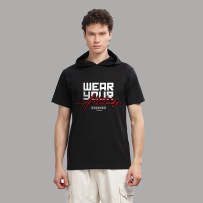 SolaceActive Printed Men Hooded Neck Reversible Black T-Shirt