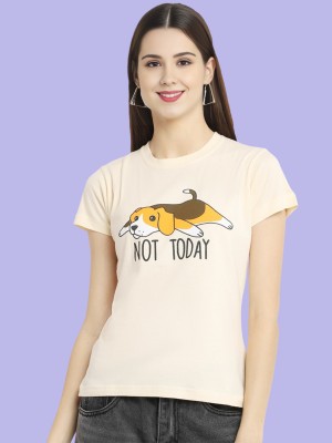 GLOBAL NOMAD Printed Women Round Neck Beige T-Shirt