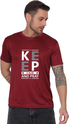 GetBling Printed Men Round Neck Maroon T-Shirt