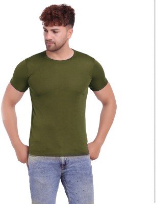 KASPY Solid Men Round Neck Dark Green T-Shirt