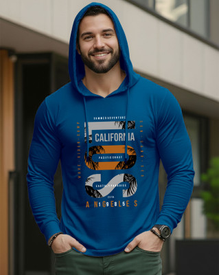 AUSK Printed Men Hooded Neck Dark Blue T-Shirt