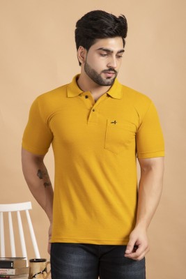 addiz Solid Men Polo Neck Yellow T-Shirt