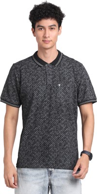 TURTLE Printed Men Polo Neck Black T-Shirt