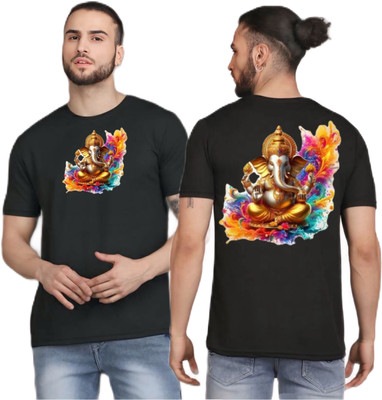 Swastik Graphic Print Men Round Neck Black T-Shirt