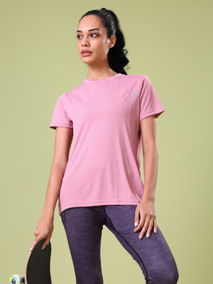 TECHNOSPORT Solid Women Round Neck Pink T-Shirt