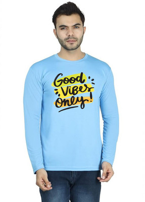 LV CARE Printed Men Round Neck Blue T-Shirt