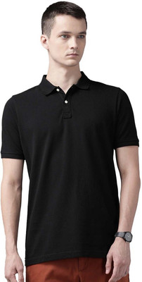 OrrganicChics Solid Men Polo Neck Black T-Shirt