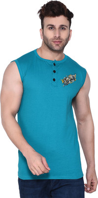 Blisstone Printed Men Round Neck Blue T-Shirt