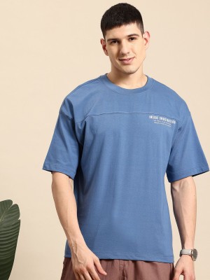 Mast & Harbour Solid Men Round Neck Blue T-Shirt