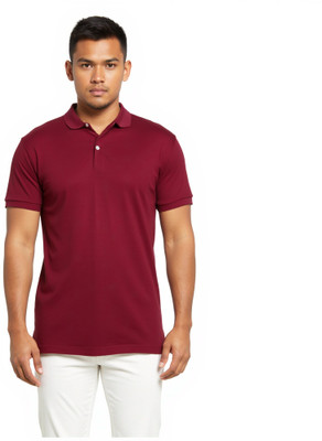 Redyez Solid Men Polo Neck Maroon T-Shirt