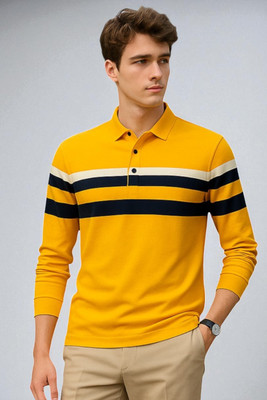 Autna Colorblock Men Polo Neck Yellow T-Shirt