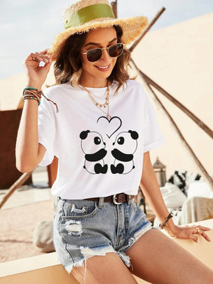 KOTTY Printed Women Round Neck White T-Shirt