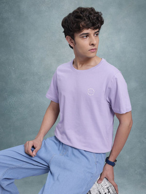 Roadster Solid Men Round Neck Purple T-Shirt
