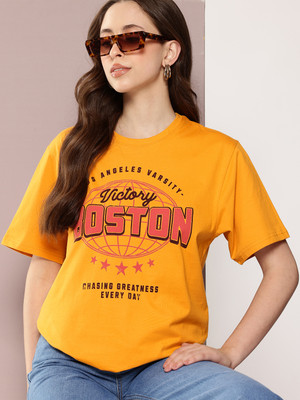 DILLINGER Printed Women Round Neck Yellow T-Shirt