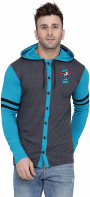 BEYOU FASHION Printed Men Hooded Neck Grey, Light Green T-Shirt