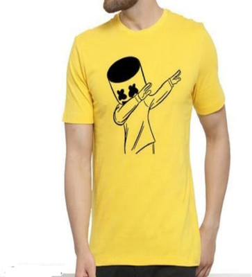 SAHAL Printed Men Round Neck Yellow T-Shirt