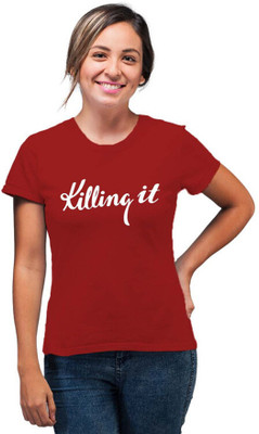 SmarTee Street Typography Women Round Neck Red T-Shirt