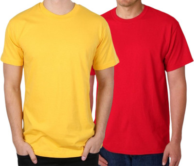 FRANSCART Solid Men Round Neck Yellow, Red T-Shirt