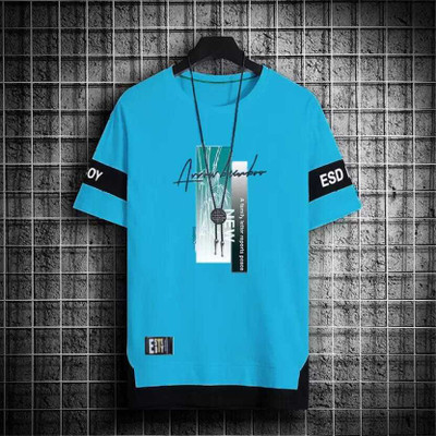 KASPY Printed Men Round Neck Blue T-Shirt