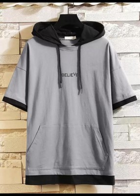 Bell Paper Colorblock Men Hooded Neck Grey T-Shirt