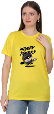 EKTABAZAR Graphic Print Women Round Neck Yellow T-Shirt