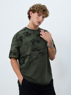 The Souled Store Military Camouflage Men Round Neck Green T-Shirt