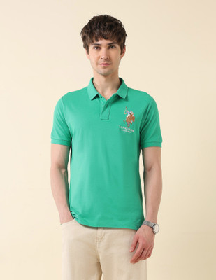 U.S. POLO ASSN. Solid Men Polo Neck Green T-Shirt