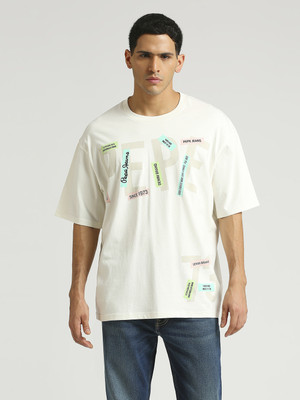 Pepe Jeans Printed, Typography Men Round Neck White T-Shirt
