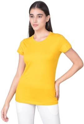 Comfort Lady Solid Women Round Neck Yellow T-Shirt