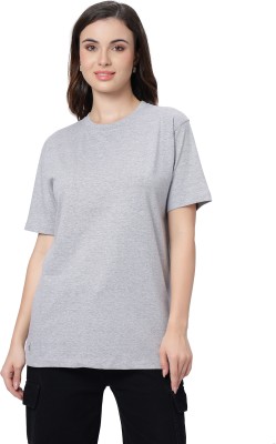 Mahanandi Solid Women Round Neck Grey T-Shirt