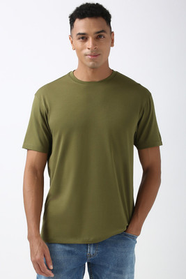 PETER ENGLAND Solid Men Round Neck Green T-Shirt
