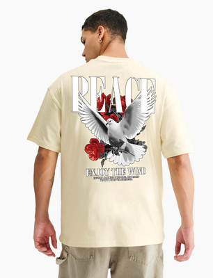 BubbleTwyst Graphic Print Men Round Neck Beige T-Shirt