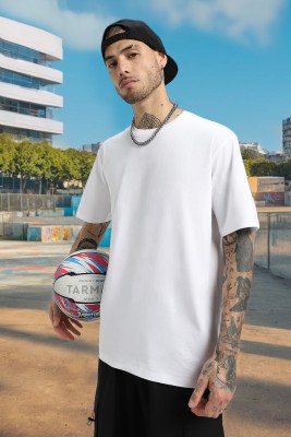 Veirdo Solid Men Round Neck White T-Shirt