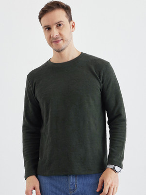 PIVL Self Design Men Round Neck Dark Green T-Shirt