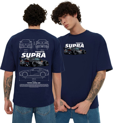 KART BLACK Printed Men Round Neck Navy Blue T-Shirt