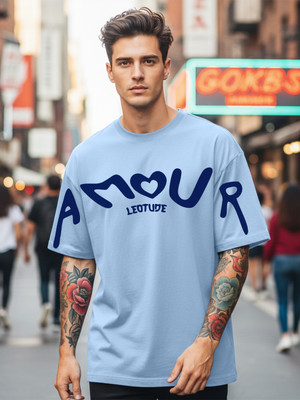 Leotude Printed Men Round Neck Blue T-Shirt