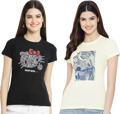 Tromko Typography Women Round Neck Black, Yellow T-Shirt