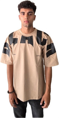 Trooking Fashions Printed Men Round Neck Beige T-Shirt